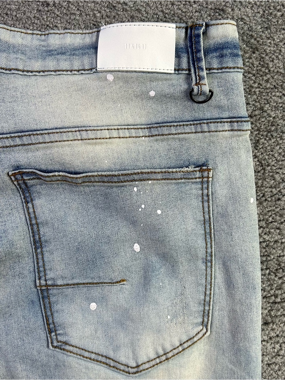 KDNK Designer Jeans Mens 38x32 Blue Skinny Tapered Patches Splatter 1141411 - Picture 6 of 13